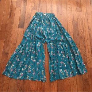 Free People Teal and Floral wide leg pants